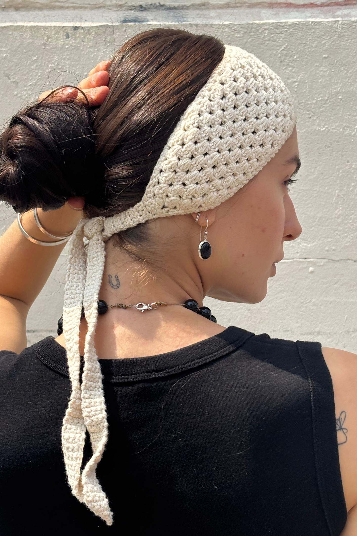 Hand Crocheted Bandana - Ecru