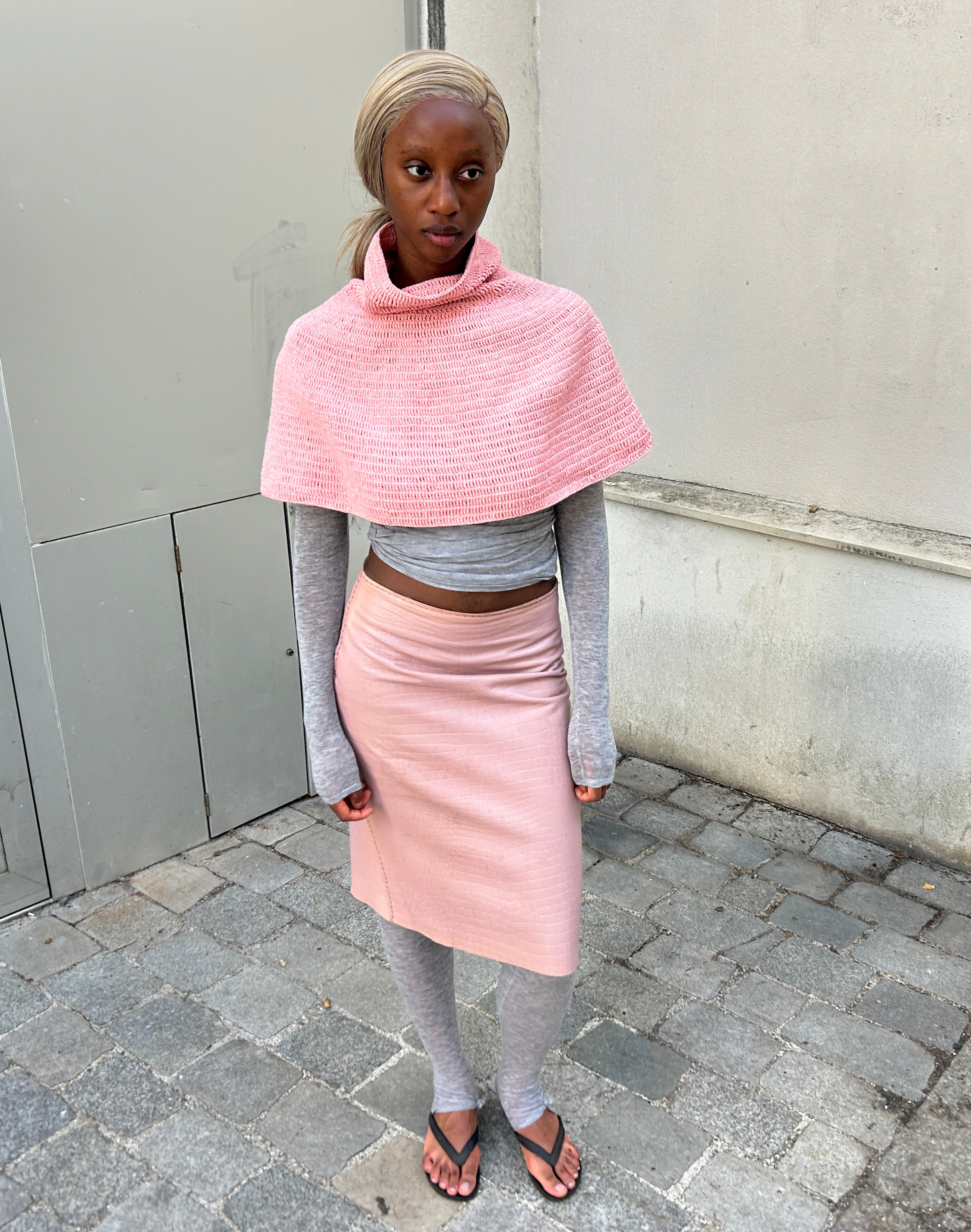 Hand Knitted Organic Cotton Poncho Soft Pink