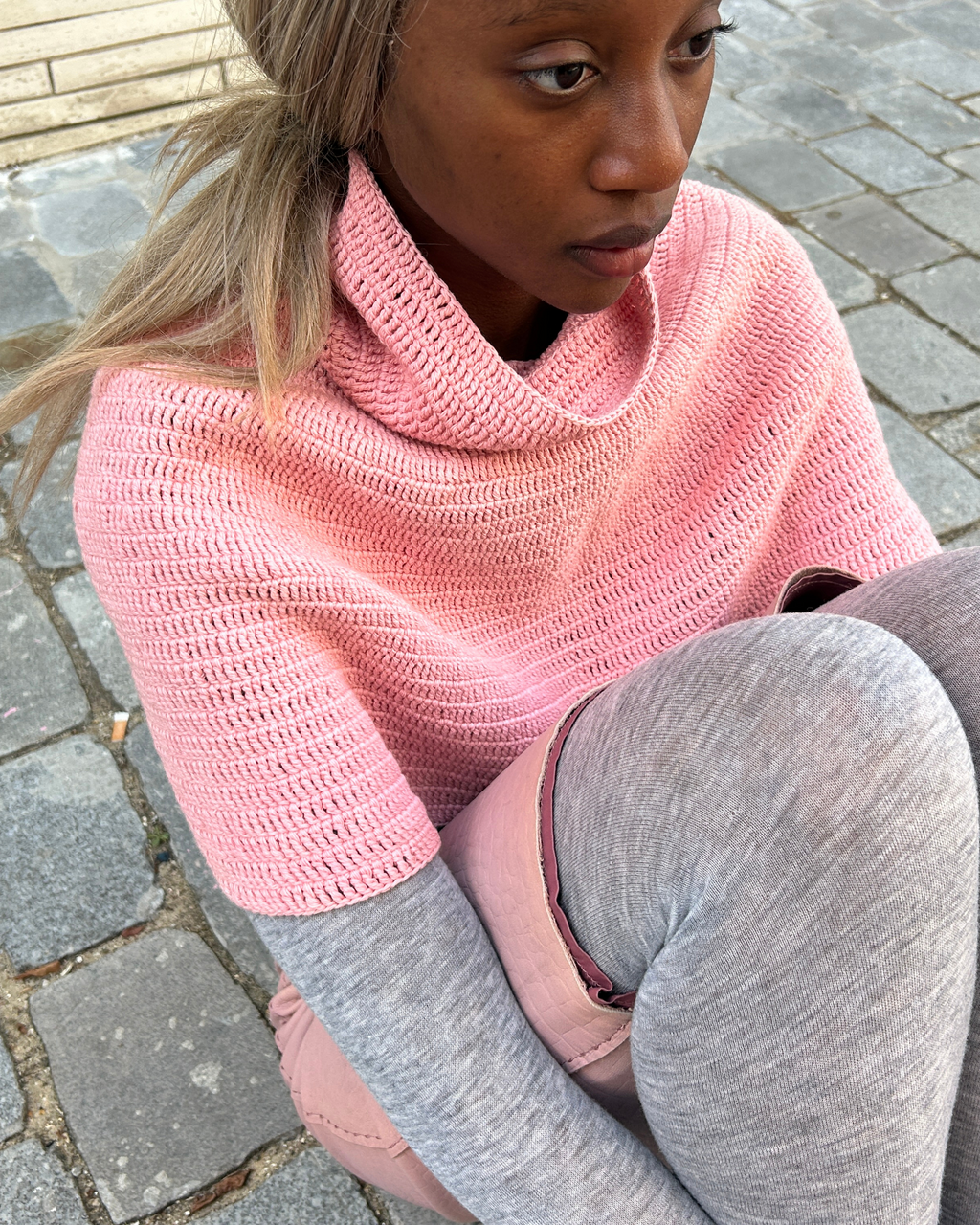 Hand Knitted Organic Cotton Poncho Soft Pink