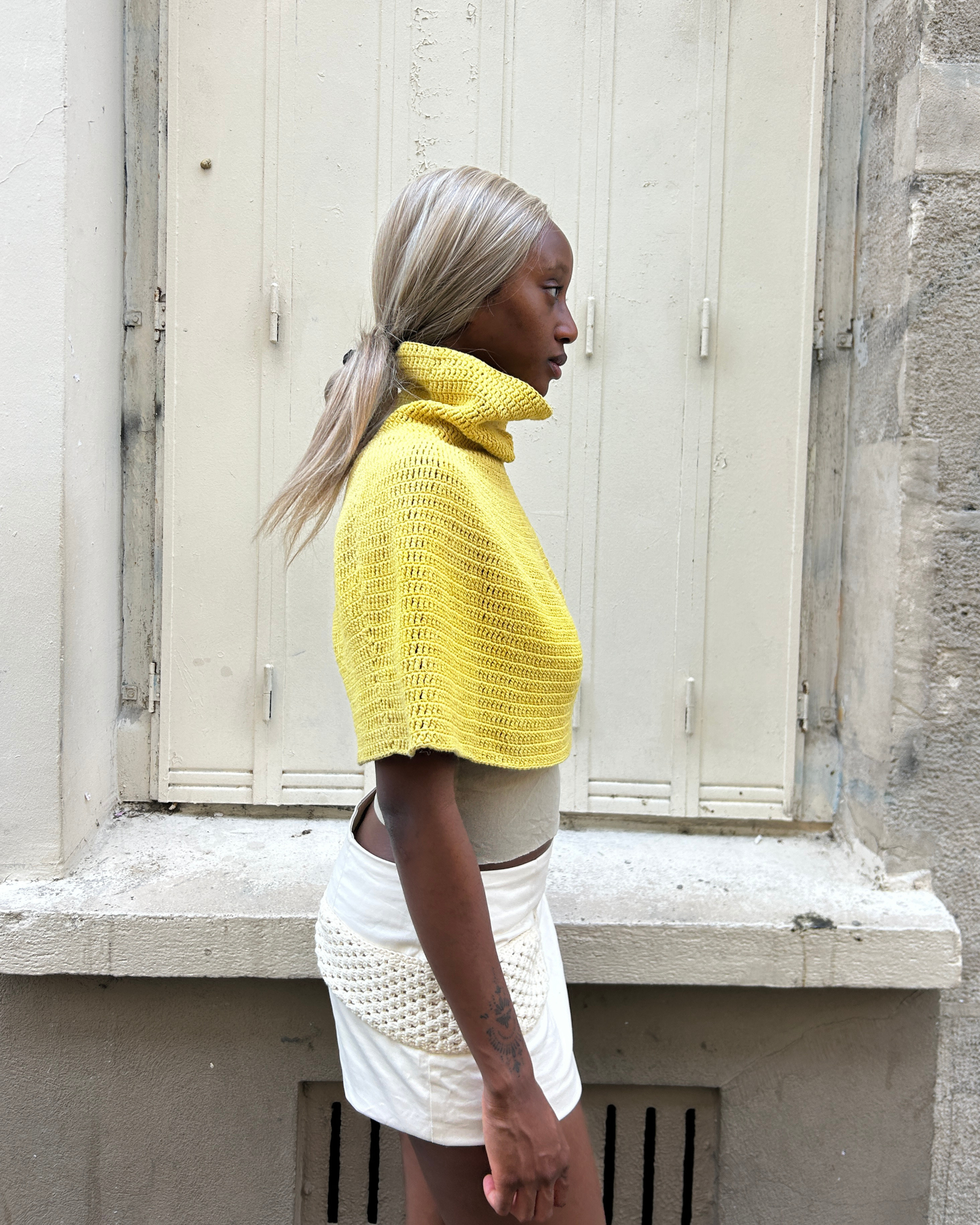 Hand Knitted Organic Cotton Poncho - Turmeric