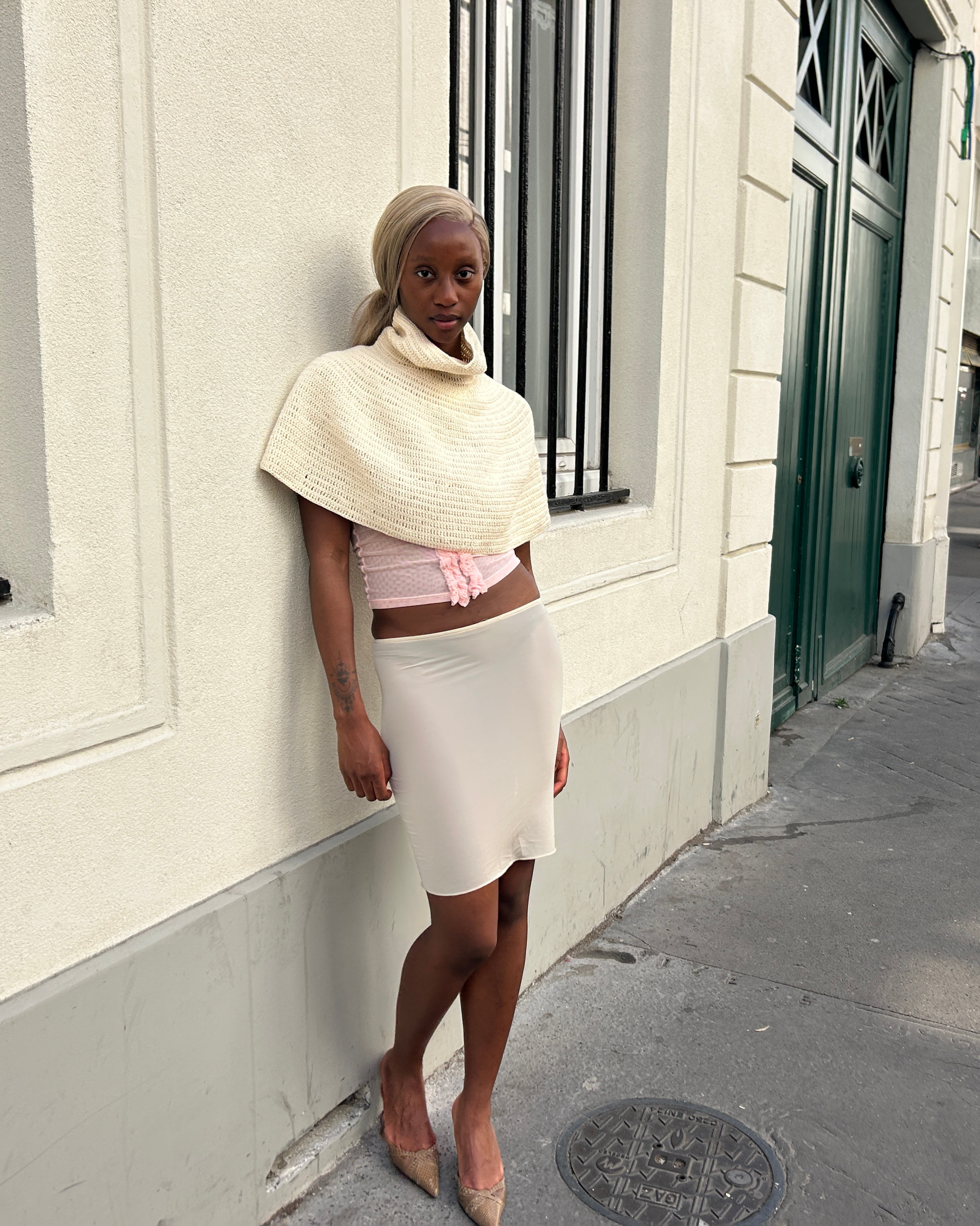 Hand Knitted Organic Cotton Poncho - Ecru