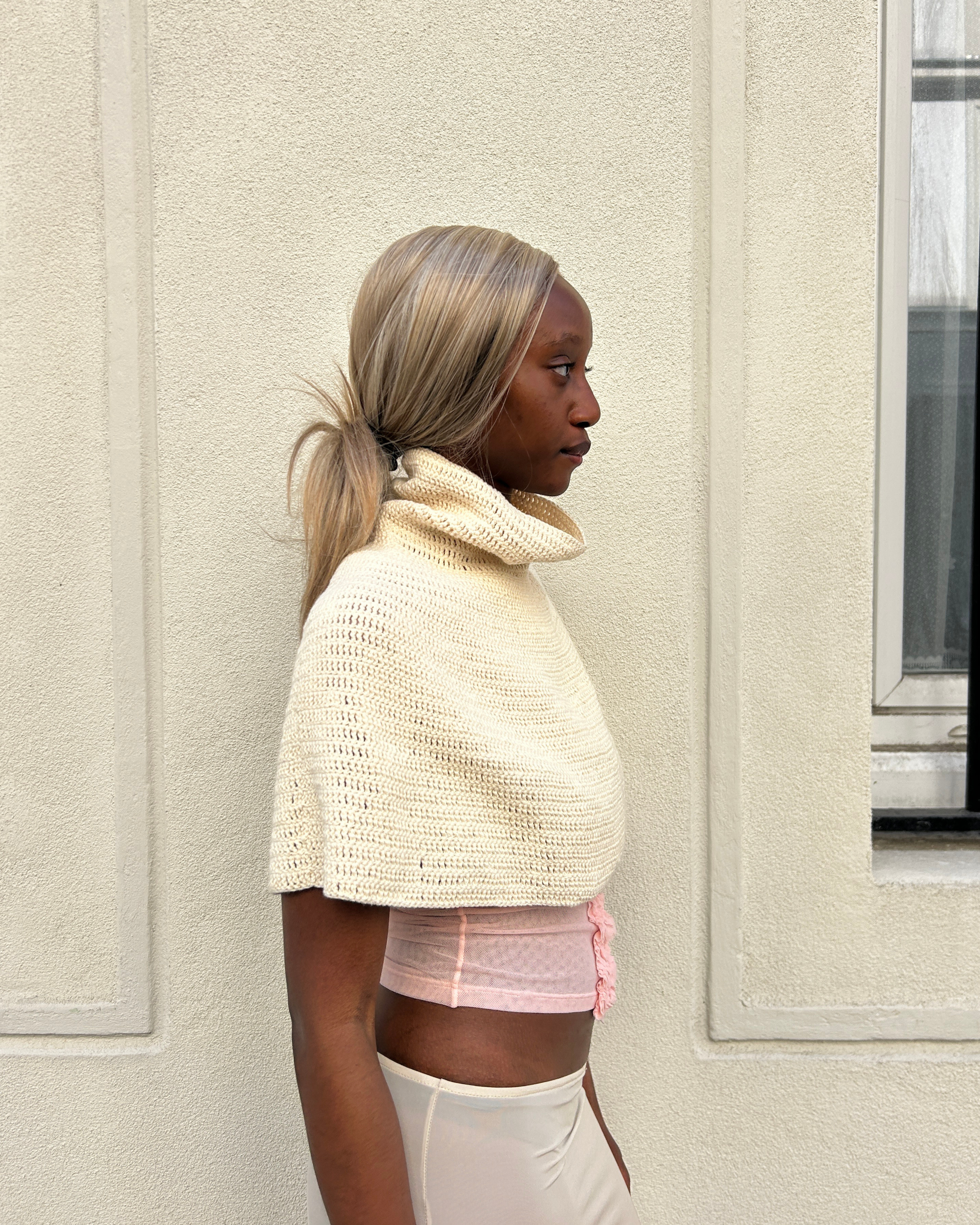 Hand Knitted Organic Cotton Poncho - Ecru