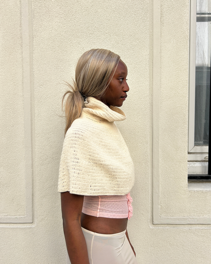 Hand Knitted Organic Cotton Poncho - Ecru