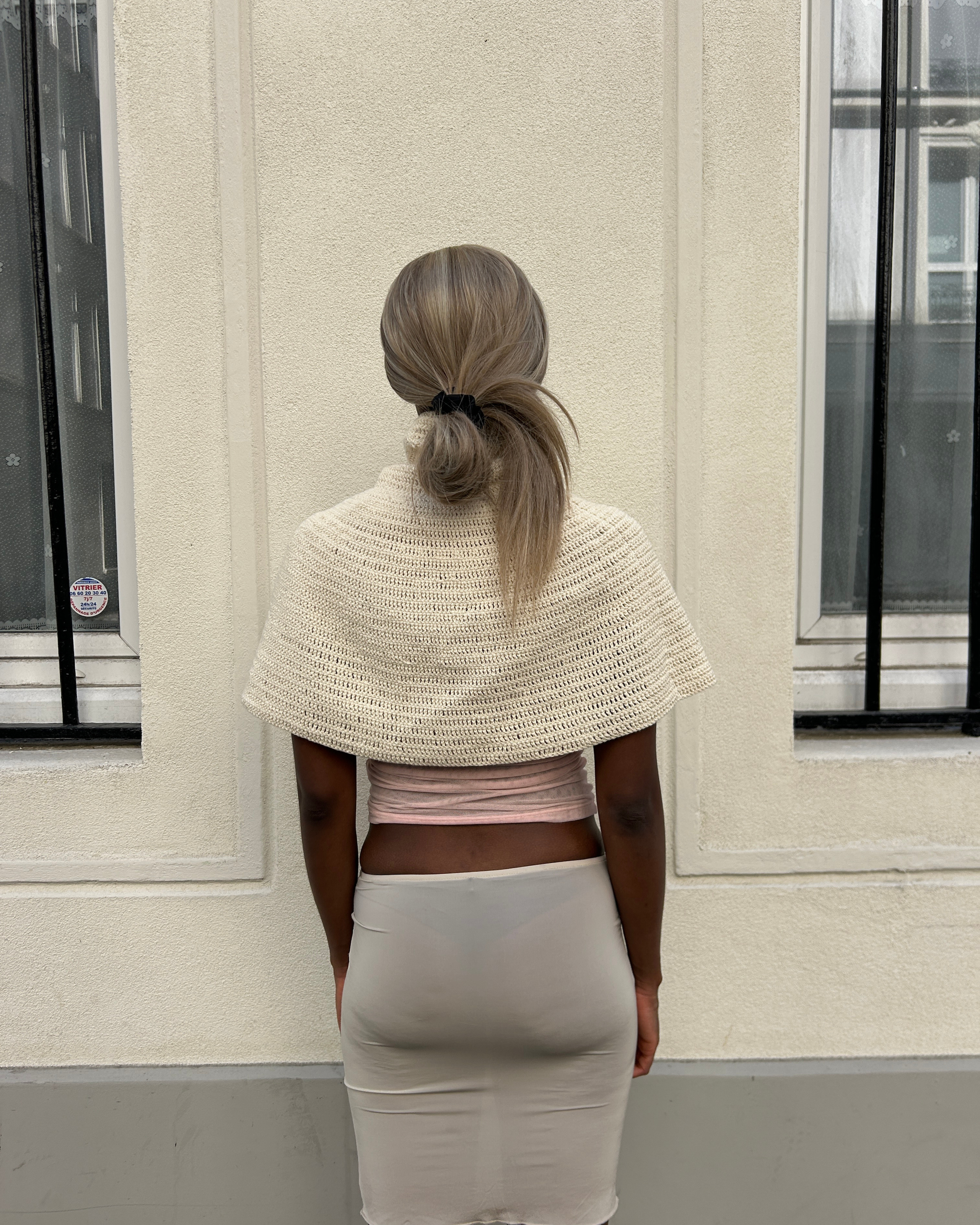 Hand Knitted Organic Cotton Poncho - Ecru