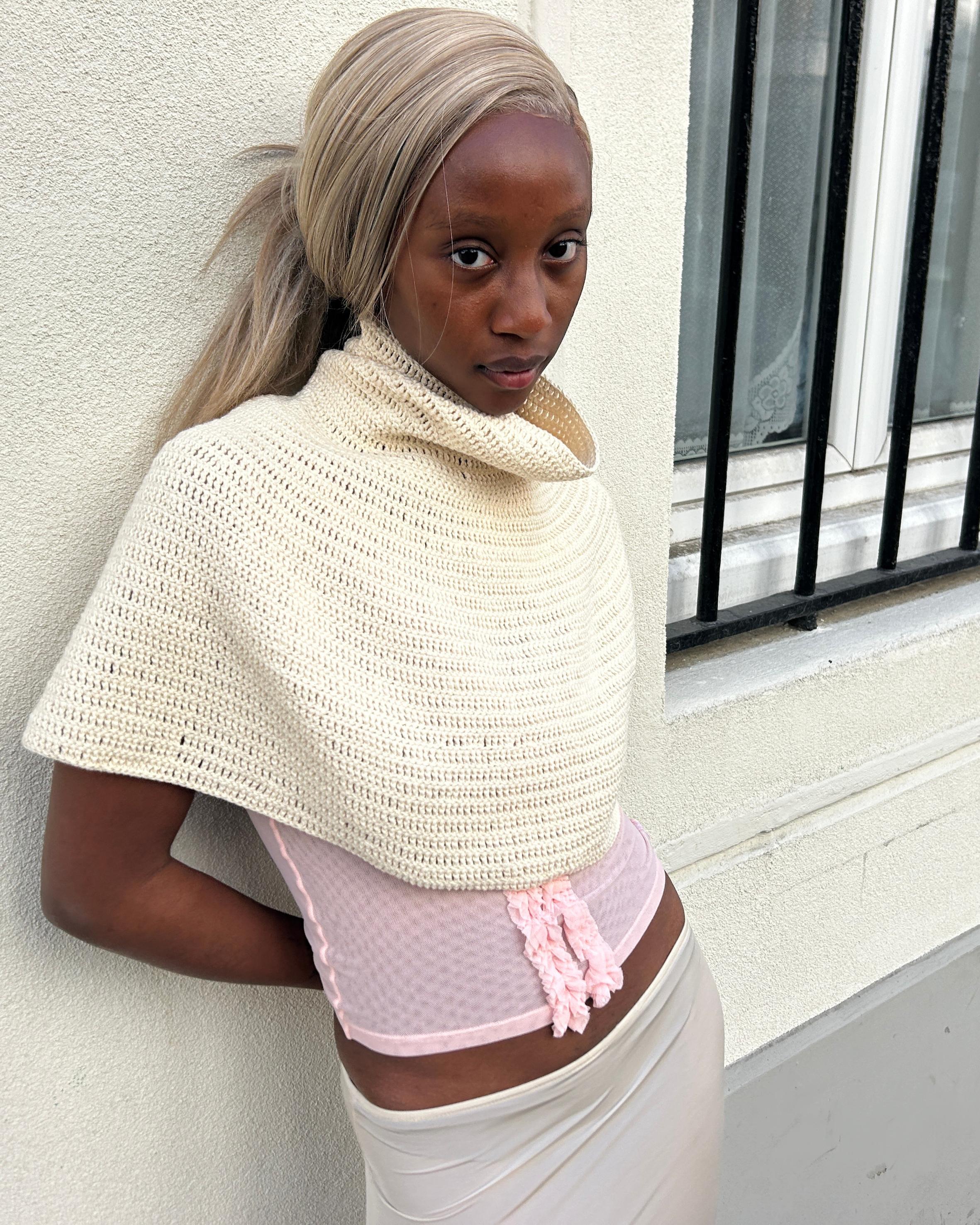 Hand Knitted Organic Cotton Poncho - Ecru