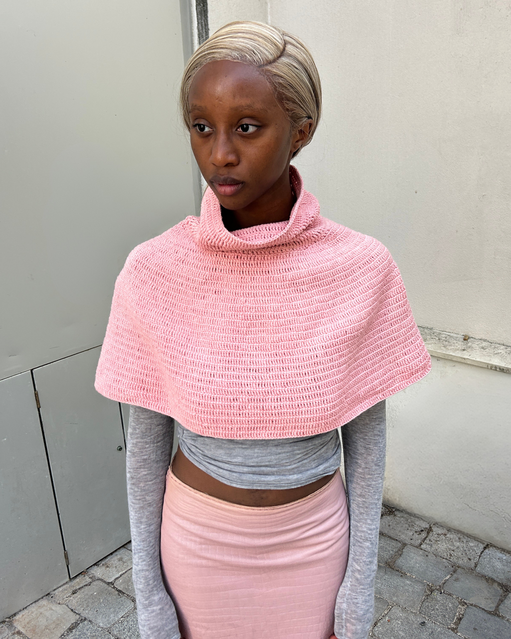 Hand Knitted Organic Cotton Poncho Soft Pink