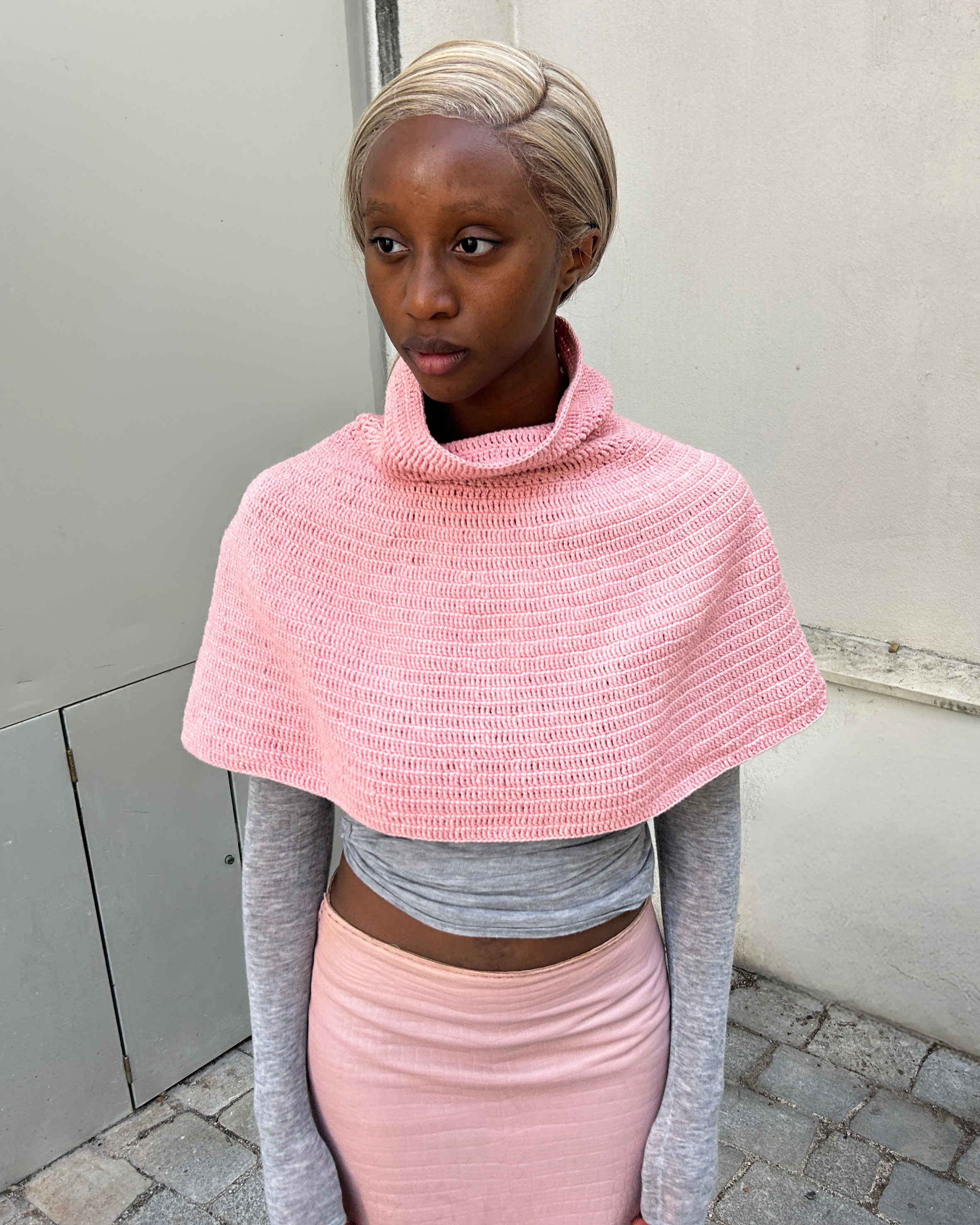 Hand Knitted Organic Cotton Poncho Soft Pink