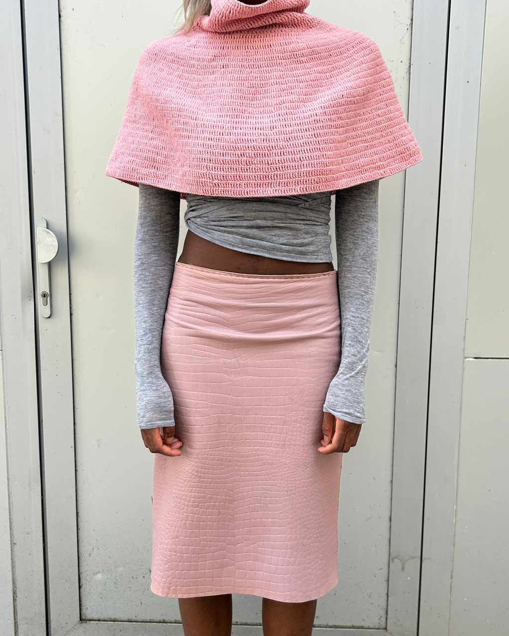 Hand Knitted Organic Cotton Poncho Soft Pink