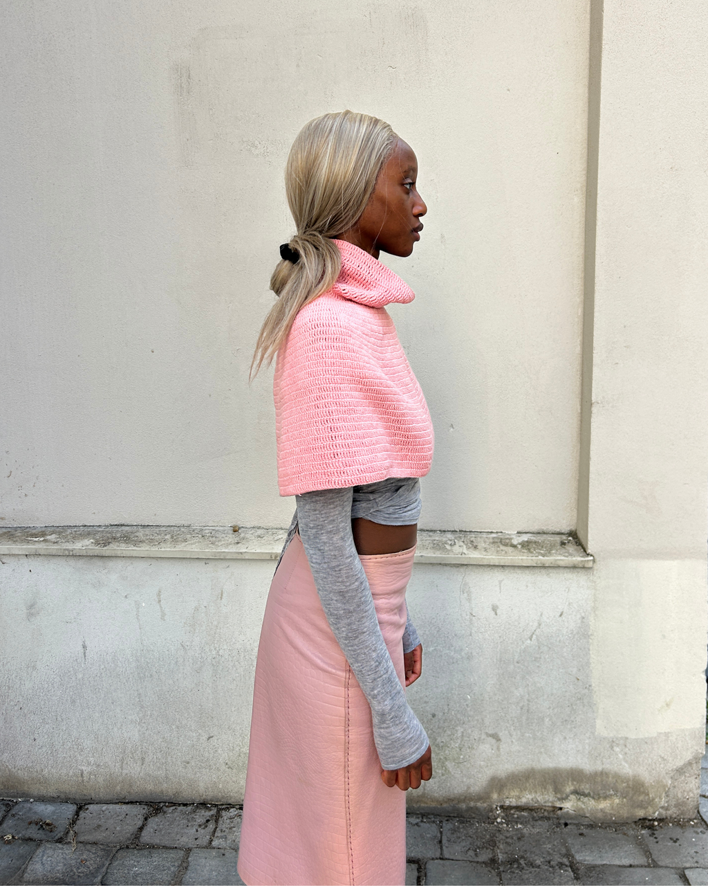 Hand Knitted Organic Cotton Poncho Soft Pink