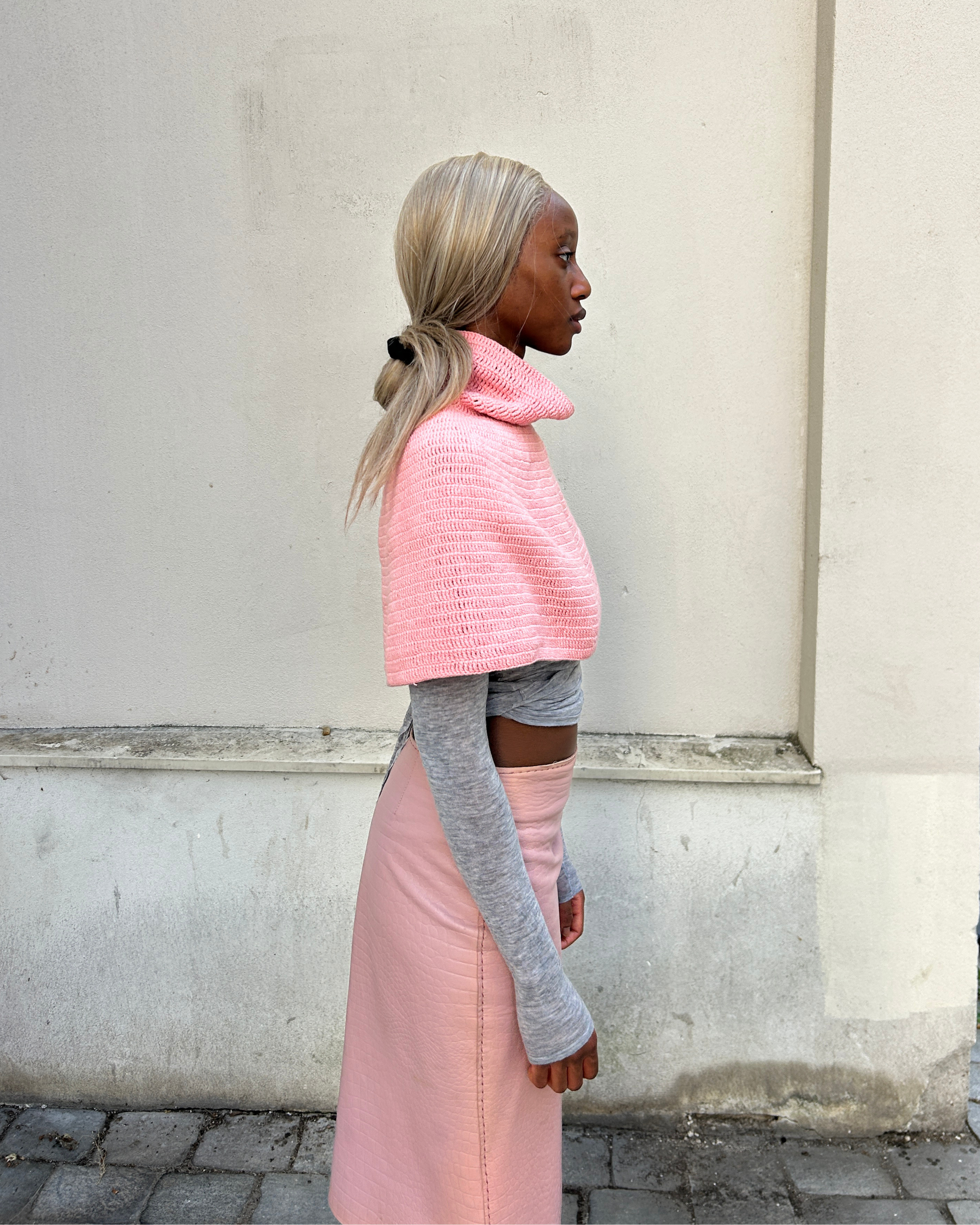 Hand Knitted Organic Cotton Poncho Soft Pink