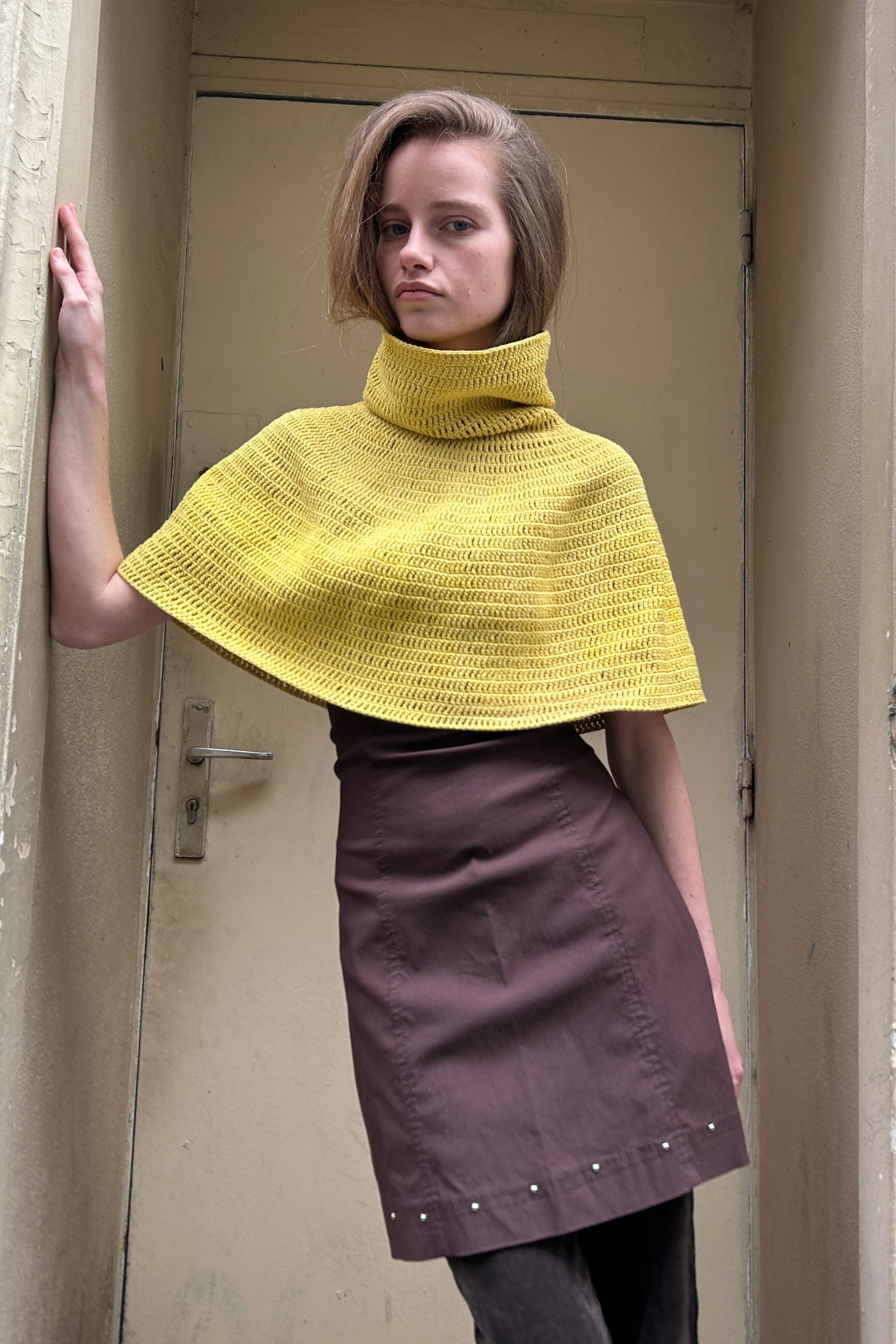 Hand Knitted Organic Cotton Poncho - Turmeric