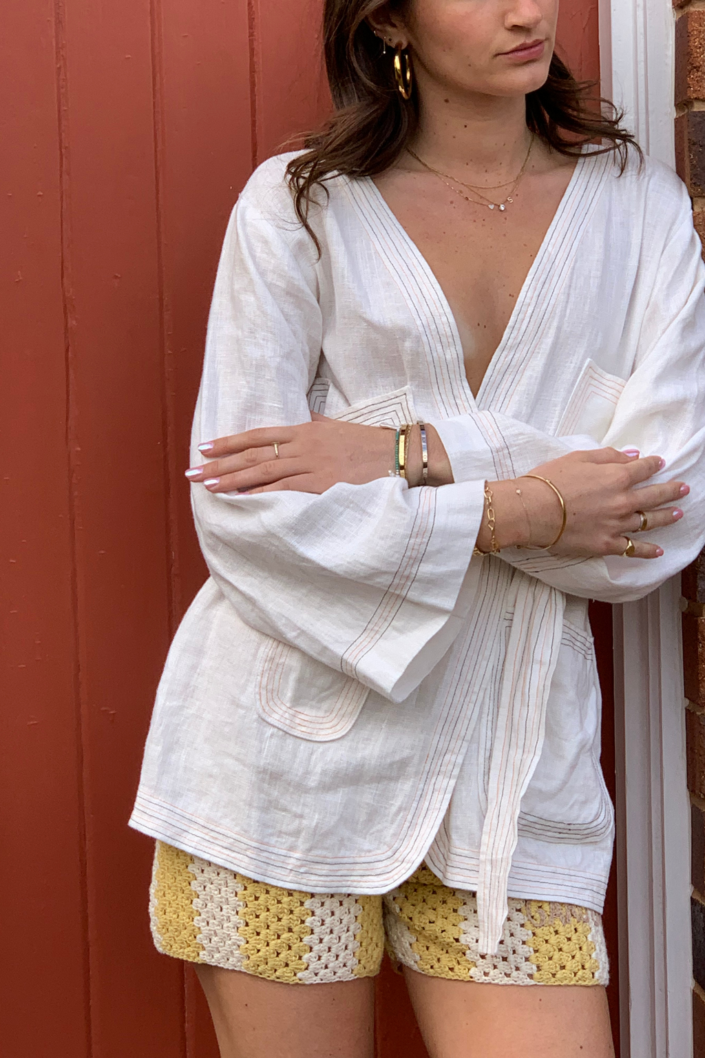 Contrast Stitched Hemp Robe